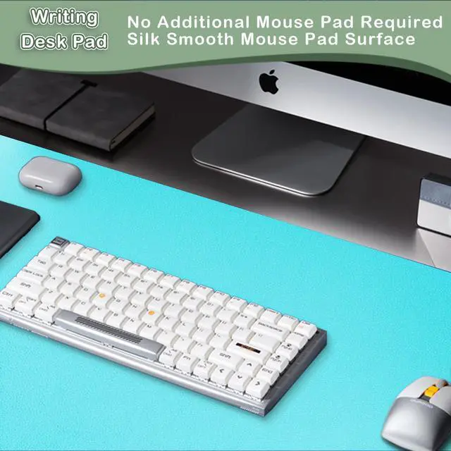Alt view image 5 of 7 - Leather Desk Pad Protector,Non-Slip Mouse Pad,Laptop Desk Pad,Office Mouse Mat,Waterproof Leather Desk Blotter,Desk Writing Pad for Office and Home (L-Bright Blue,35"x 17")
