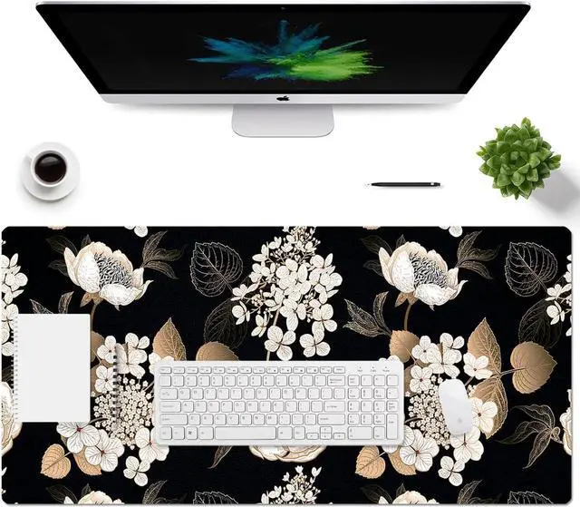 Main image of Large Mouse Pad, Desk Mat for Desktop, Dual Side PU Leather Waterproof Gaming Mousepad Desk Pad, Desk Protector Writing Pads Desk Accessories for Office and Home (C-Black Gold Flower, 31.5''X15.8'')