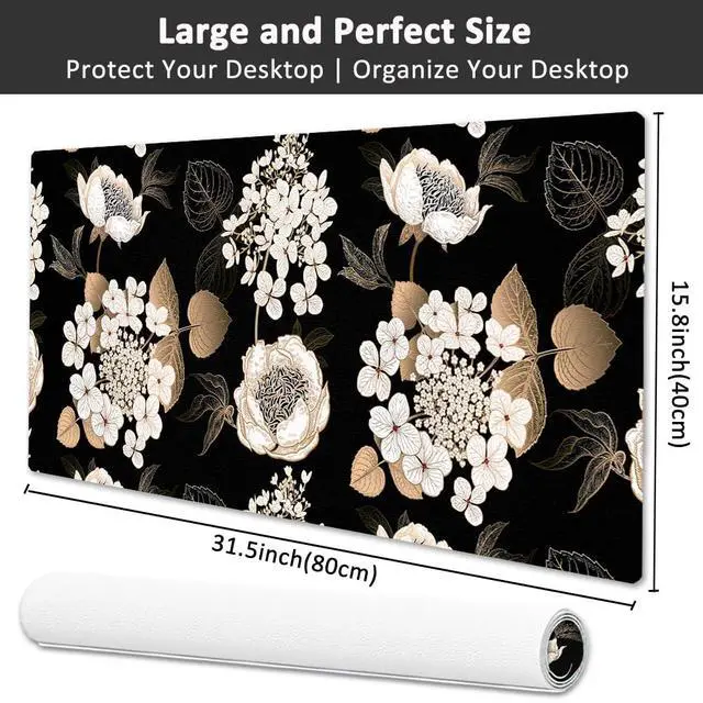 Alt view image 3 of 7 - Large Mouse Pad, Desk Mat for Desktop, Dual Side PU Leather Waterproof Gaming Mousepad Desk Pad, Desk Protector Writing Pads Desk Accessories for Office and Home (C-Black Gold Flower, 31.5''X15.8'')