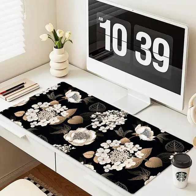 Alt view image 7 of 7 - Large Mouse Pad, Desk Mat for Desktop, Dual Side PU Leather Waterproof Gaming Mousepad Desk Pad, Desk Protector Writing Pads Desk Accessories for Office and Home (C-Black Gold Flower, 31.5''X15.8'')