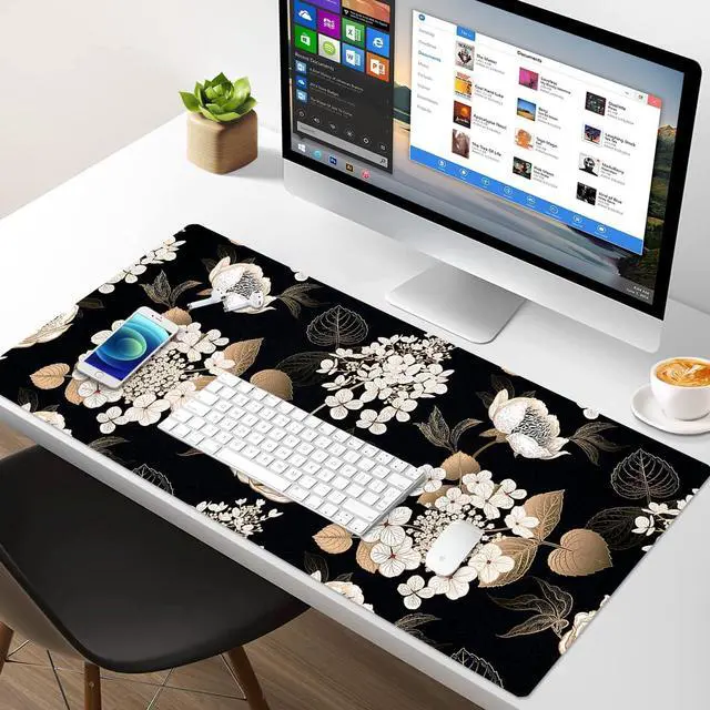 Alt view image 2 of 7 - Large Mouse Pad, Desk Mat for Desktop, Dual Side PU Leather Waterproof Gaming Mousepad Desk Pad, Desk Protector Writing Pads Desk Accessories for Office and Home (C-Black Gold Flower, 31.5''X15.8'')