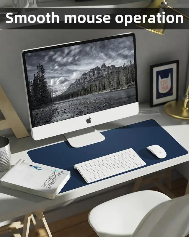 Alt view image 4 of 7 - Non-Slip Desk mat,PULeather Desk Pad Protector, Office Desk Mat, Large Mouse Pad,Desk Blotter, Laptop Desk Pad, Waterproof Desk Writing Pad for Office and Home (Midnight Blue, 35.4" x 17")