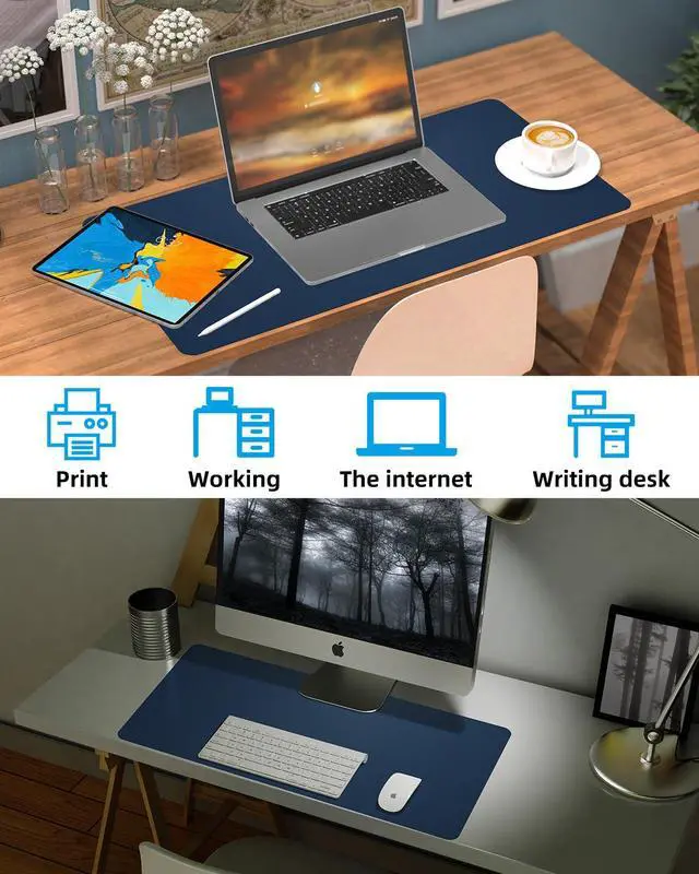 Alt view image 6 of 7 - Non-Slip Desk mat,PULeather Desk Pad Protector, Office Desk Mat, Large Mouse Pad,Desk Blotter, Laptop Desk Pad, Waterproof Desk Writing Pad for Office and Home (Midnight Blue, 35.4" x 17")