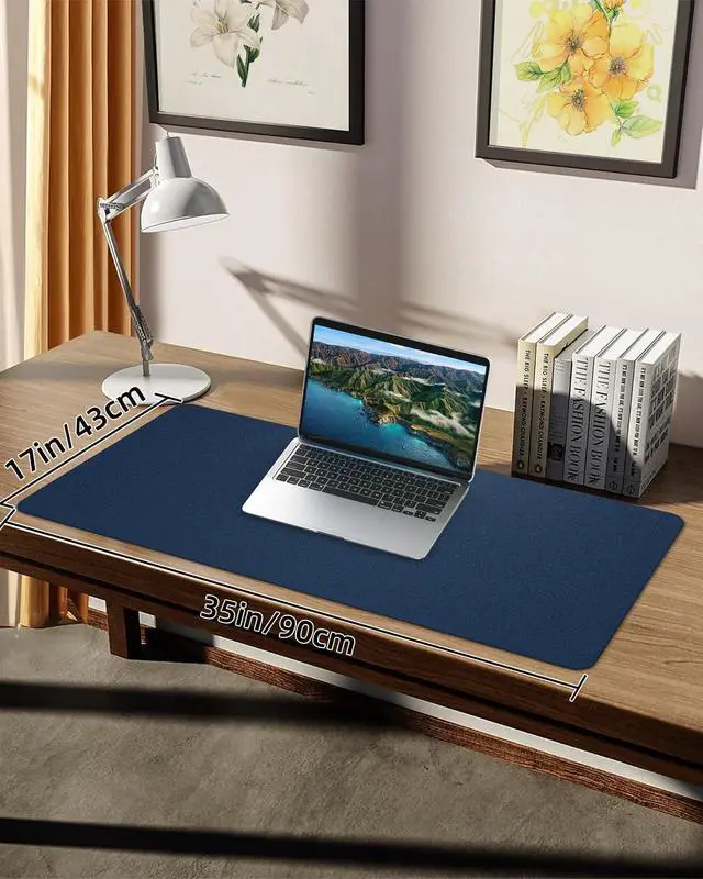 Alt view image 7 of 7 - Non-Slip Desk mat,PULeather Desk Pad Protector, Office Desk Mat, Large Mouse Pad,Desk Blotter, Laptop Desk Pad, Waterproof Desk Writing Pad for Office and Home (Midnight Blue, 35.4" x 17")