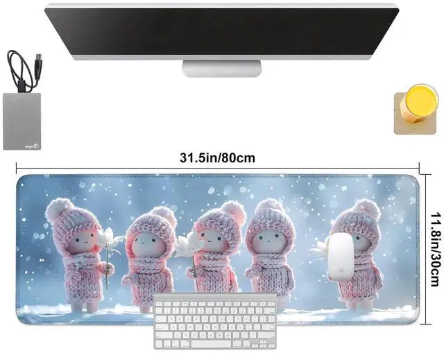Alt view image 2 of 7 - Mouse Pad Gaming Mousepad 31.5 x 11.8in Large Mouse Pad for Keyboard and Mouse with Anti-Slip Rubber Base, Keyboard Pad XL Mouse Mat for Home and Office,Cute Winter Dolls