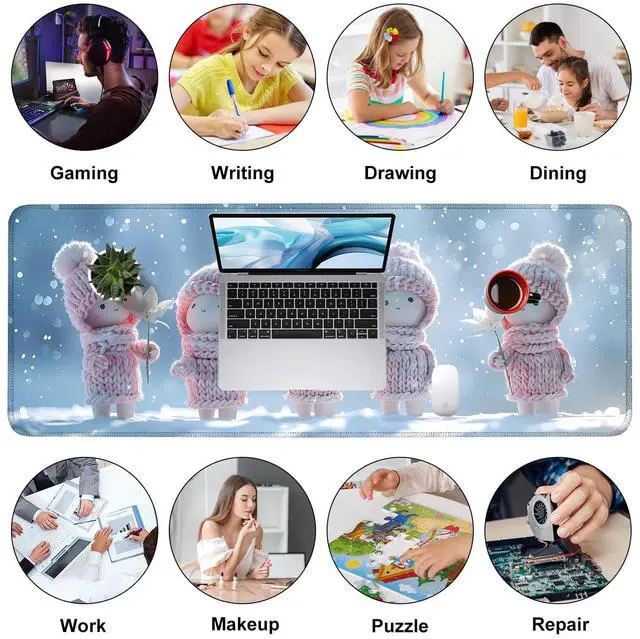 Alt view image 7 of 7 - Mouse Pad Gaming Mousepad 31.5 x 11.8in Large Mouse Pad for Keyboard and Mouse with Anti-Slip Rubber Base, Keyboard Pad XL Mouse Mat for Home and Office,Cute Winter Dolls