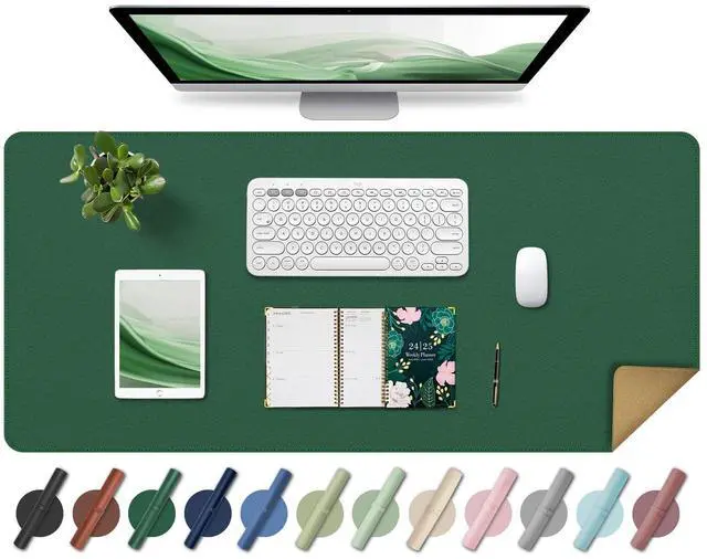 Main image of Non Slip Desk Mat, 31.5" x 15.7" PU Leather Desk Pad, Cork Desk Mat for Desktop, Desk Pad for Keyboard and Mouse, Ideal for Office and Home, Dark Green