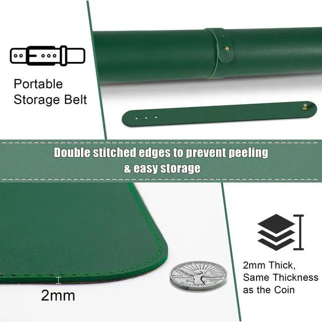 Alt view image 3 of 6 - Non Slip Desk Mat, 31.5" x 15.7" PU Leather Desk Pad, Cork Desk Mat for Desktop, Desk Pad for Keyboard and Mouse, Ideal for Office and Home, Dark Green
