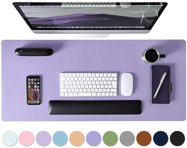 Main image of Leather Desk Pad Protector, Mouse Pad, Non-Slip Computer Mat for Desk, PU Leather Office Desk Mat for Home & Office, Waterproof Laptop Desk Blotter for Keyboard and Mouse, Taro Purple (15.7''X31.5'')