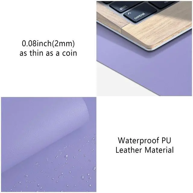 Alt view image 4 of 7 - Leather Desk Pad Protector, Mouse Pad, Non-Slip Computer Mat for Desk, PU Leather Office Desk Mat for Home & Office, Waterproof Laptop Desk Blotter for Keyboard and Mouse, Taro Purple (15.7''X31.5'')