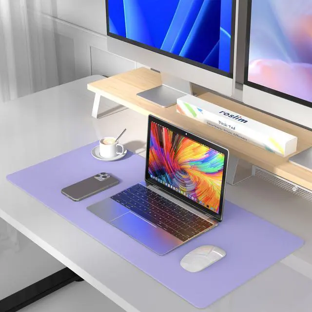 Alt view image 5 of 7 - Leather Desk Pad Protector, Mouse Pad, Non-Slip Computer Mat for Desk, PU Leather Office Desk Mat for Home & Office, Waterproof Laptop Desk Blotter for Keyboard and Mouse, Taro Purple (15.7''X31.5'')