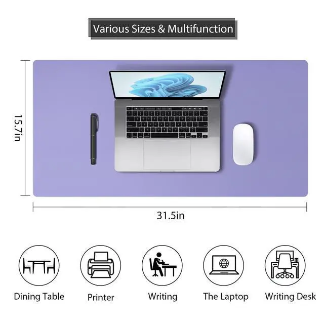 Alt view image 2 of 7 - Leather Desk Pad Protector, Mouse Pad, Non-Slip Computer Mat for Desk, PU Leather Office Desk Mat for Home & Office, Waterproof Laptop Desk Blotter for Keyboard and Mouse, Taro Purple (15.7''X31.5'')