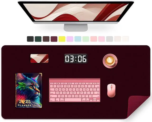 Main image of Large Desk Mat 35.4" x 17", PU Leather Desk Pad Protector, Non-Slip Large Mouse Pad for Desk, Waterproof Computer Desk Mat, Office Desk Pad for Keyboard Mouse, Desk Writing Mat (Burgundy)