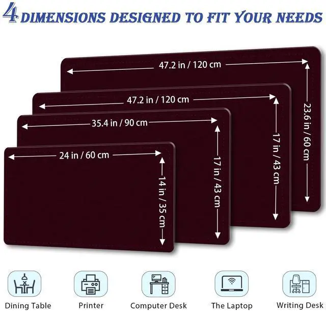 Alt view image 2 of 6 - Large Desk Mat 35.4" x 17", PU Leather Desk Pad Protector, Non-Slip Large Mouse Pad for Desk, Waterproof Computer Desk Mat, Office Desk Pad for Keyboard Mouse, Desk Writing Mat (Burgundy)