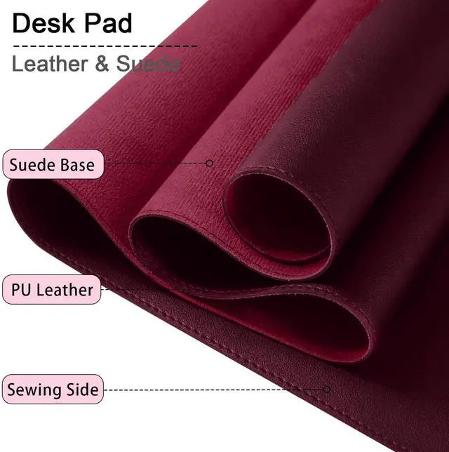 Alt view image 3 of 6 - Large Desk Mat 35.4" x 17", PU Leather Desk Pad Protector, Non-Slip Large Mouse Pad for Desk, Waterproof Computer Desk Mat, Office Desk Pad for Keyboard Mouse, Desk Writing Mat (Burgundy)