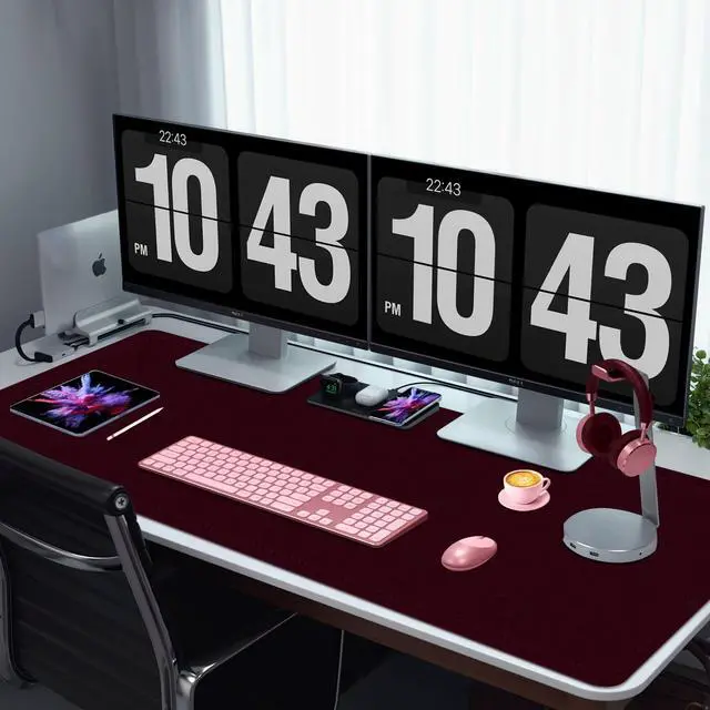 Alt view image 5 of 6 - Large Desk Mat 35.4" x 17", PU Leather Desk Pad Protector, Non-Slip Large Mouse Pad for Desk, Waterproof Computer Desk Mat, Office Desk Pad for Keyboard Mouse, Desk Writing Mat (Burgundy)