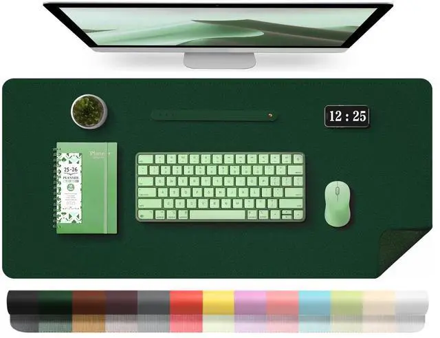Main image of Leather Desk Pad Protector, Desk Mat, Large Mouse Pad, Non-Slip Desk Blotter, Office Laptop Desk Pad, PU Leather Desk Writing Pad for Office and Home (Blackish Green, 31.5" x 15.7")