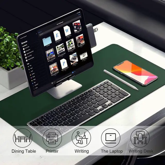 Alt view image 5 of 6 - Leather Desk Pad Protector, Desk Mat, Large Mouse Pad, Non-Slip Desk Blotter, Office Laptop Desk Pad, PU Leather Desk Writing Pad for Office and Home (Blackish Green, 31.5" x 15.7")