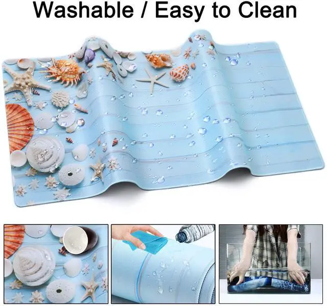 Alt view image 4 of 6 - Desk Mat,Large Mouse Pad 35''×15.6'' XXL Extended Gaming Mouse Pad Mat with Non-Slip Base Stitched Eges Mousepad for Computer,Office,Keyboard and Laptop - Sea Shell