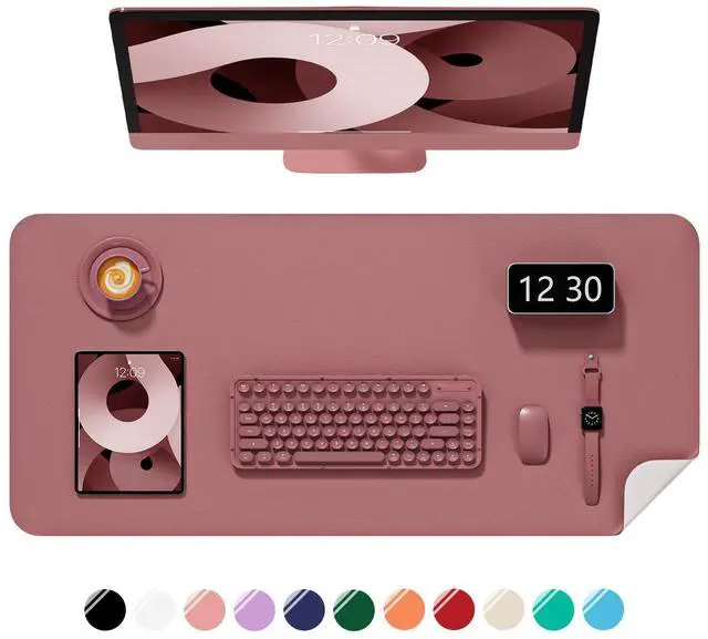 Main image of Desk Pad, 30" x 14" PU Leather Non-Slip Desk Mat Large Mouse Pad for Desktop, Waterproof Laptop Computer Writing Mat for Office, Home, Work, Gaming, Deep Red