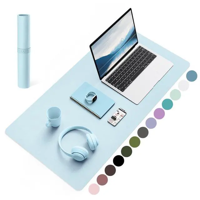 Main image of Non-Slip Leather Desk Pad, Waterproof Laptop Computer Desk Keyboard Mat, Table Protector Blotter Mat, Large Mouse Pad for Office/Work/Home/Decor(Sky Blue, 31.5" x 15.7")