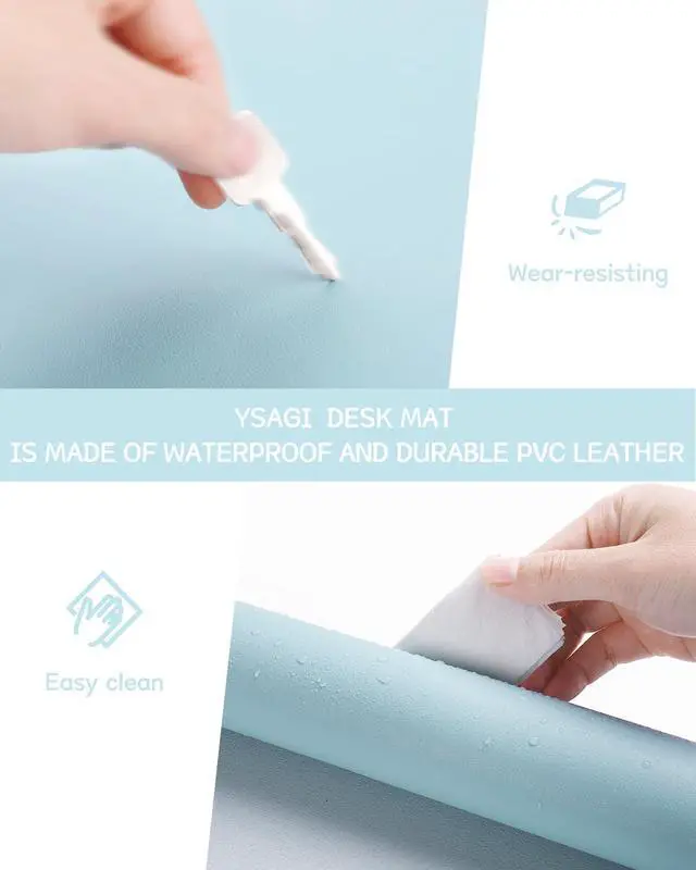 Alt view image 4 of 7 - Non-Slip Leather Desk Pad, Waterproof Laptop Computer Desk Keyboard Mat, Table Protector Blotter Mat, Large Mouse Pad for Office/Work/Home/Decor(Sky Blue, 31.5" x 15.7")