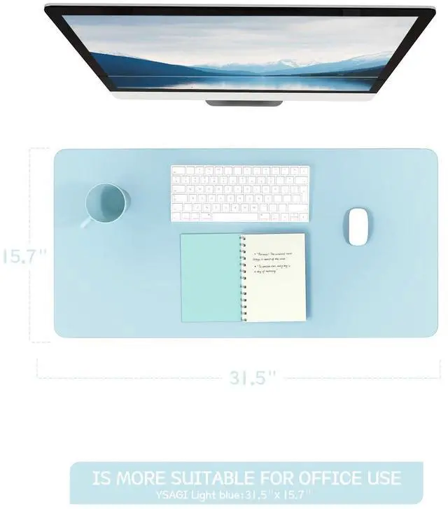 Alt view image 5 of 7 - Non-Slip Leather Desk Pad, Waterproof Laptop Computer Desk Keyboard Mat, Table Protector Blotter Mat, Large Mouse Pad for Office/Work/Home/Decor(Sky Blue, 31.5" x 15.7")