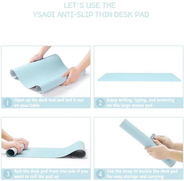 Alt view image 6 of 7 - Non-Slip Leather Desk Pad, Waterproof Laptop Computer Desk Keyboard Mat, Table Protector Blotter Mat, Large Mouse Pad for Office/Work/Home/Decor(Sky Blue, 31.5" x 15.7")