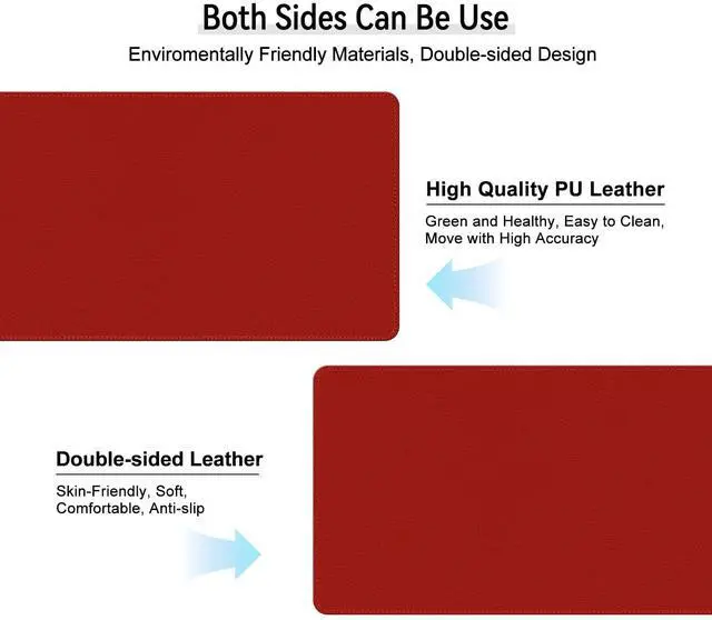 Alt view image 3 of 7 - Dual Sided Leather Desk Mat - Waterproof Desk Pad - Ideal for Large Mouse Pad and Desk Mats on Top of Desks (red, 33"*13")