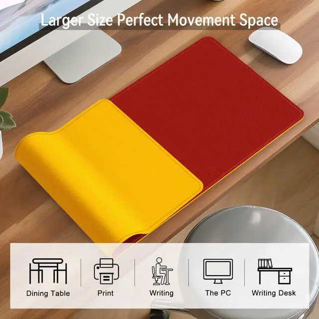 Alt view image 4 of 7 - Dual Sided Leather Desk Mat - Waterproof Desk Pad - Ideal for Large Mouse Pad and Desk Mats on Top of Desks (red, 33"*13")