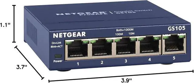 Alt view image 6 of 7 - 5-Port Gigabit Ethernet Unmanaged Switch (GS105NA) - Desktop or Wall Mount