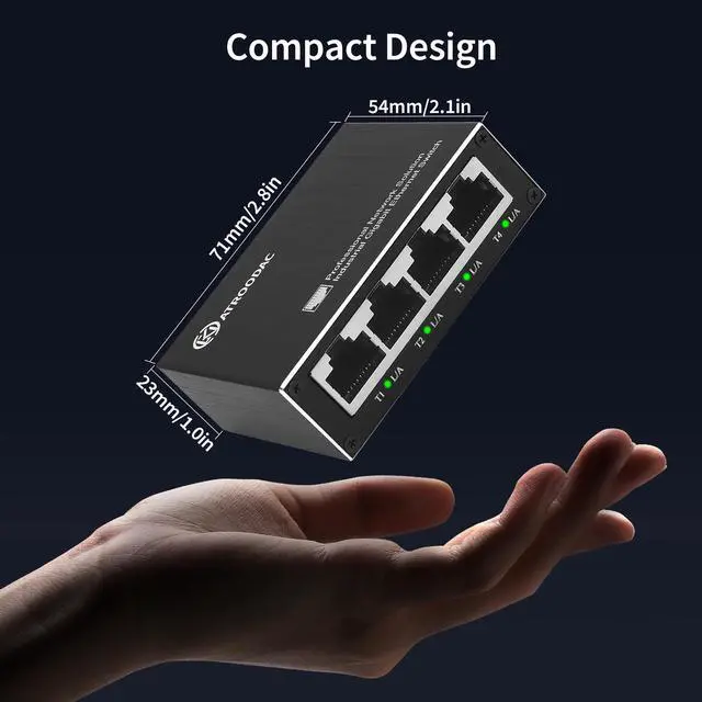 Alt view image 3 of 7 - Mini Ethernet Switch 5 Ports Gigabit Enhanced Protection 10/100/1000 Mbps Unmanaged Network Switch Plug & Play Office Ethernet Splitter Fanless Silent Metal Case Network Hub Desktop Design