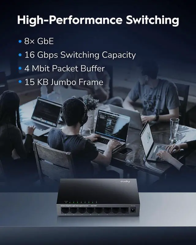 Alt view image 2 of 7 - 8 Port Gigabit Switch, Easy Smart Managed, Plug & Play Desktop/Wall-Mount, Sturdy Metal w, Support QoS, Vlan, IGMP and DHCP, GS108E