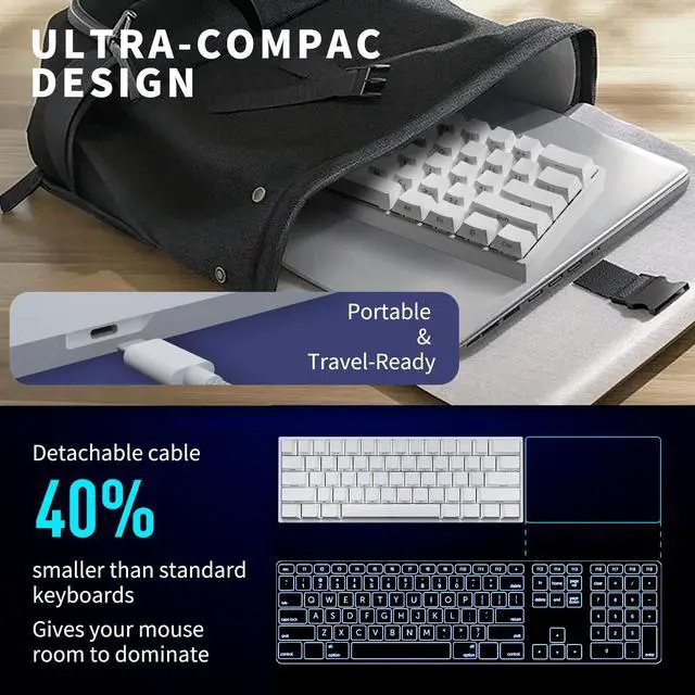 Alt view image 5 of 6 - Mini 60% Mechanical Gaming Keyboard Wired, YK61 Hall Effect Magnetic Switch, Adjustable Actuation Rapid Trigger Mode, 8K Hz Polling Rate, Hot-Swap, 61 Keys RGB Backlit Side Printed PBT Keycaps (White)