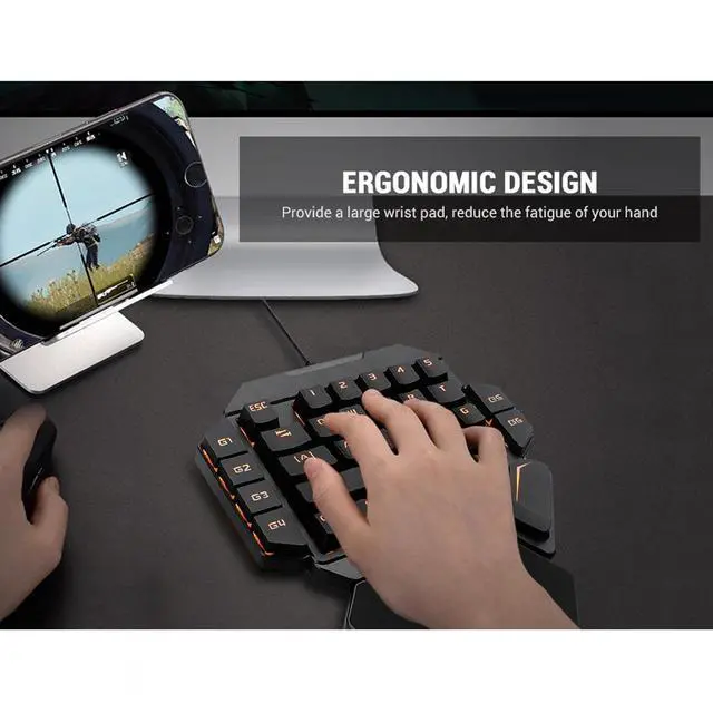 Alt view image 2 of 7 - One Handed Keyboard, Wired RGB Mechanical Gaming Keyboard 35 Key Backlit USB Professional Mini Keypad Support 6 Macro Keys Portable Single Hand Ergonomic Controller Wrist Rest PC Gamer Laptop