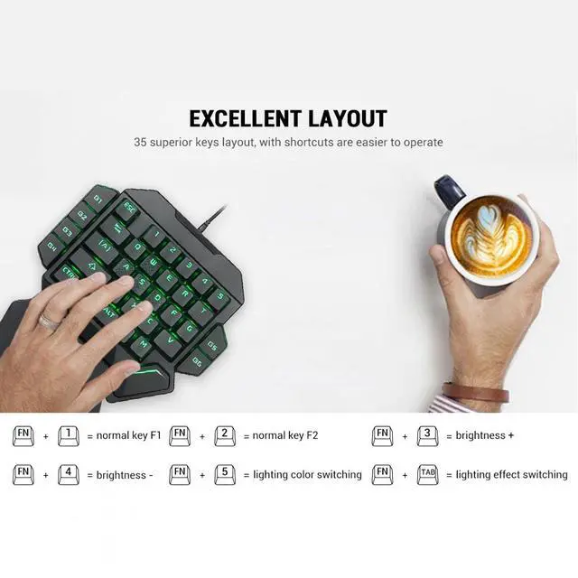 Alt view image 4 of 7 - One Handed Keyboard, Wired RGB Mechanical Gaming Keyboard 35 Key Backlit USB Professional Mini Keypad Support 6 Macro Keys Portable Single Hand Ergonomic Controller Wrist Rest PC Gamer Laptop