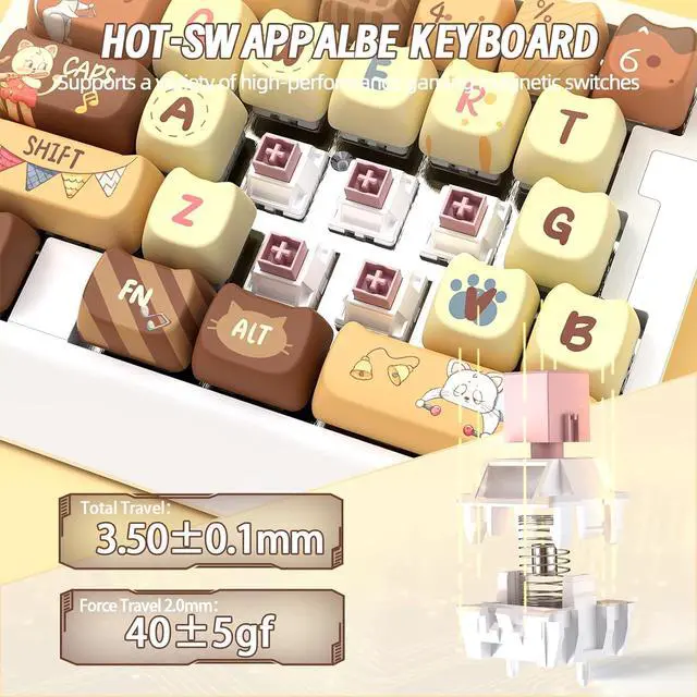 Alt view image 5 of 7 - AK029 Wired 29 Keys One-Handed RGB Gaming Keyboard with 8000HZ,0.01mm RT Magnetic Switches Adjustable Actuation,Hotswappable Mechanical Keyboard,Aluminum Plate,Web Driver for Gamers-Beige Cat