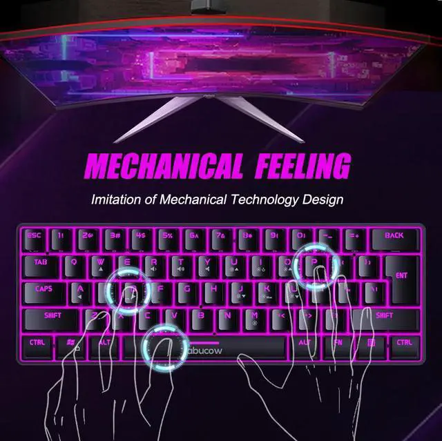 Alt view image 4 of 6 - Gaming Keyboard Minimalist Portable Wired Ultra-Compact Mini Imitation 61 Keys RGB Backlit Keyboard (Black)
