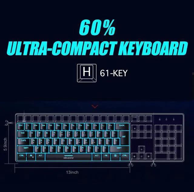 Alt view image 3 of 6 - Gaming Keyboard Minimalist Portable Wired Ultra-Compact Mini Imitation 61 Keys RGB Backlit Keyboard (Black)