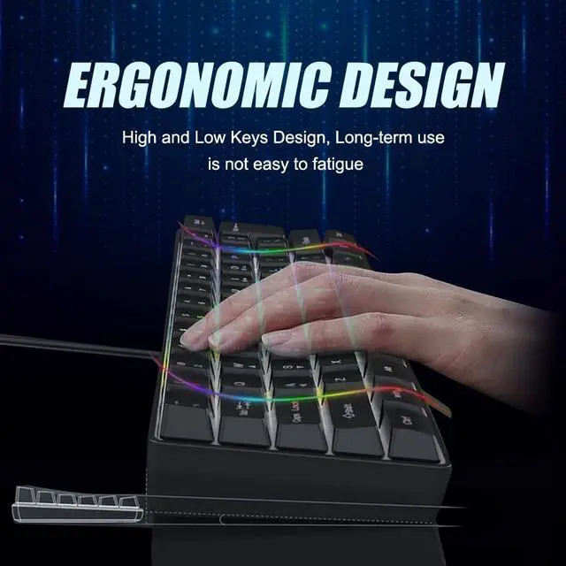 Alt view image 5 of 6 - Gaming Keyboard Minimalist Portable Wired Ultra-Compact Mini Imitation 61 Keys RGB Backlit Keyboard (Black)