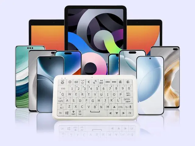 Alt view image 3 of 4 - Mini Keyboard with Bluetooth 5.0/2.4G Dual Mode, Gyroscopic Motion Mouse, 64 Keys, RGB Backlight Options, Rechargeable Battery, Type-C Win/iOS/Android/(White)