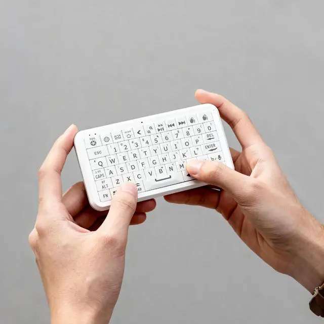 Alt view image 2 of 4 - Mini Keyboard with Bluetooth 5.0/2.4G Dual Mode, Gyroscopic Motion Mouse, 64 Keys, RGB Backlight Options, Rechargeable Battery, Type-C Win/iOS/Android/(White)