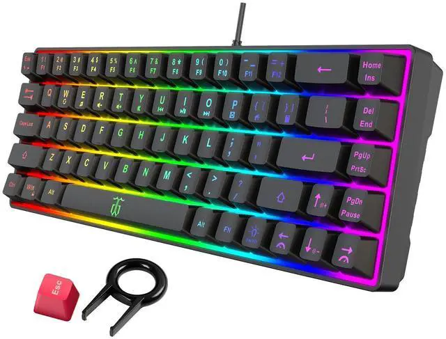 Main image of 60% Gaming Keyboard, Rainbow Backlit Mini Membrane Keyboard for Windows PC Gamers(68 Keys, Black Rainbow)
