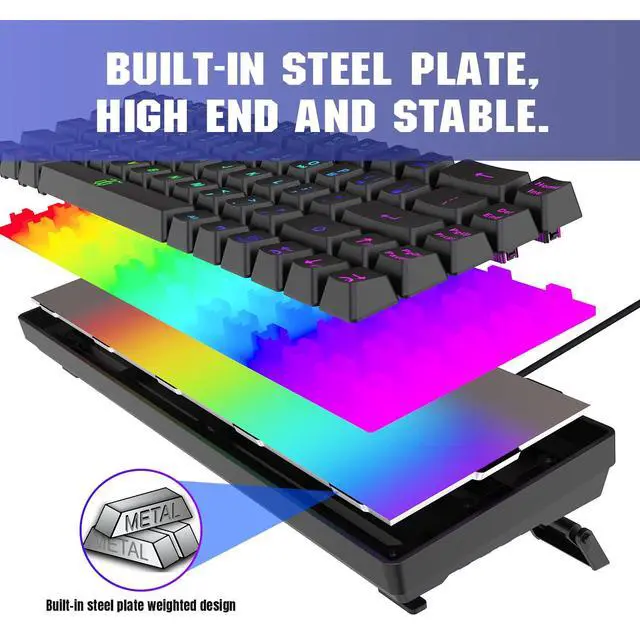 Alt view image 4 of 7 - 60% Gaming Keyboard, Rainbow Backlit Mini Membrane Keyboard for Windows PC Gamers(68 Keys, Black Rainbow)