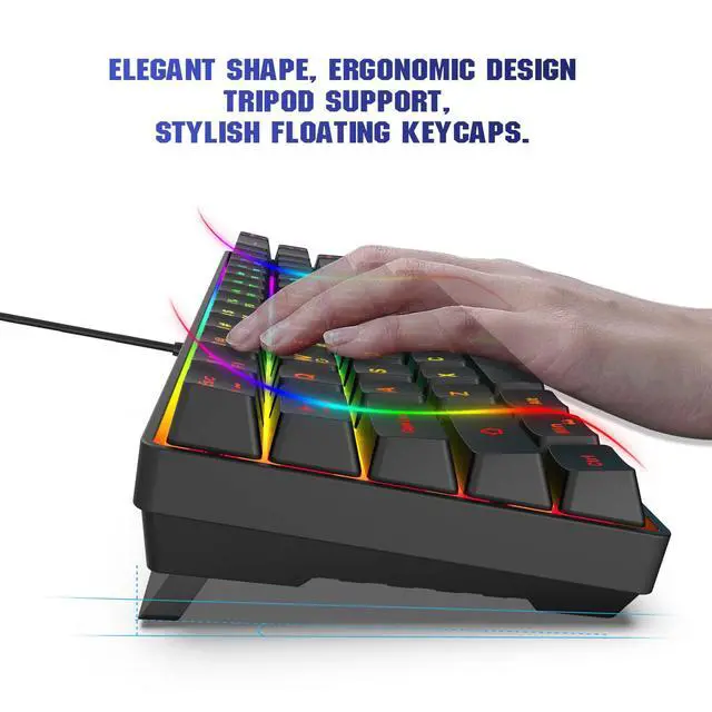 Alt view image 2 of 7 - 60% Gaming Keyboard, Rainbow Backlit Mini Membrane Keyboard for Windows PC Gamers(68 Keys, Black Rainbow)