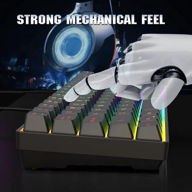 Alt view image 5 of 7 - 60% Gaming Keyboard, Rainbow Backlit Mini Membrane Keyboard for Windows PC Gamers(68 Keys, Black Rainbow)