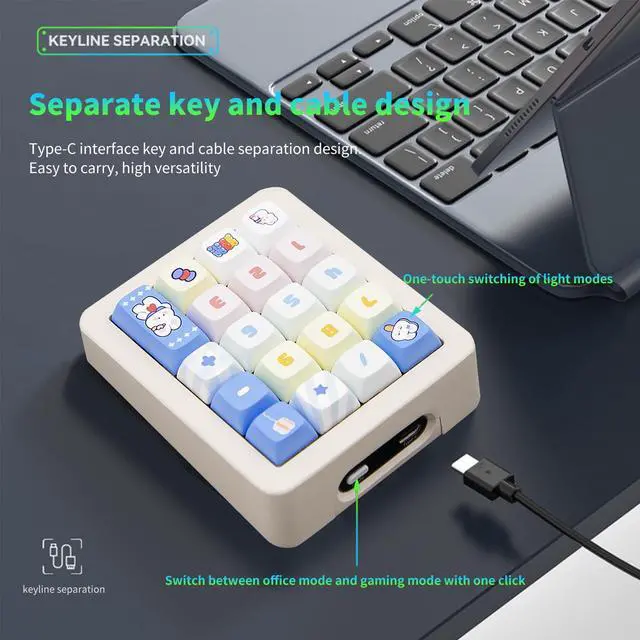 Alt view image 4 of 7 - K812 Wired Mechanical Numeric Keypad, 19-Key Hot-Swappable RGB Numpad, Macro Programmable, Detachable Type-C Cable, Game/Office Mode Switch for PC/Laptop/Desktop (Cream White)
