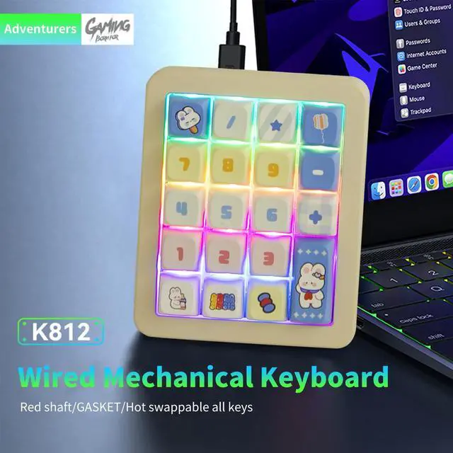 Alt view image 6 of 7 - K812 Wired Mechanical Numeric Keypad, 19-Key Hot-Swappable RGB Numpad, Macro Programmable, Detachable Type-C Cable, Game/Office Mode Switch for PC/Laptop/Desktop (Cream White)