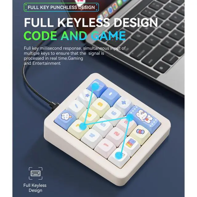 Alt view image 7 of 7 - K812 Wired Mechanical Numeric Keypad, 19-Key Hot-Swappable RGB Numpad, Macro Programmable, Detachable Type-C Cable, Game/Office Mode Switch for PC/Laptop/Desktop (Cream White)