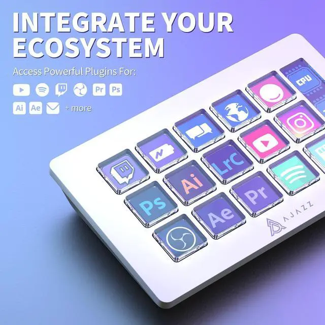 Alt view image 2 of 7 - AKP153 Stream Studio Controller Keypad Type-c Wired with 15 Macro LCD Key&1 Side Screen Display Detachable Stand for Multi Action Triggered in Win MAC Twitter TikTok YouTube OBS App(White)
